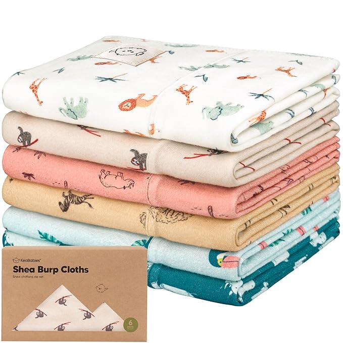 Organic Burp Cloths Baby Boy, Girl - 6-Pack Large Cotton Burping Cloths for Babies, Spit Up Rags, Super Absorbent, Ultra Soft Newborn Rag, Gender Neutral, Machine Washable, Durable (Wildscape)