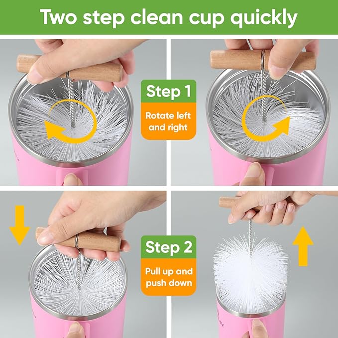 3 PCS Bottle Clean Brush Set, Long Wooden Handle Bottle Cleaner Brush for Stanley Cup Tumblers, 3 in1 Cup Lid Cleaning Brush, Long Straw Brush,Water Bottle Clean Brush Kit for Bottle Cups Coffee Mugs