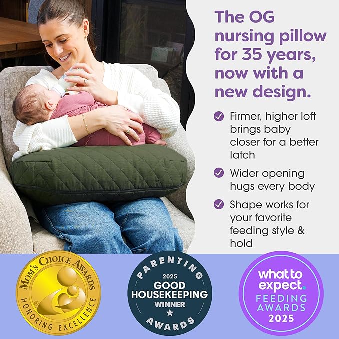 Boppy Nursing Pillow - Ergonomic Bottle & Breastfeeding Pillow with High, Firm, Large Area, Water-Repellent Cushion with Washable Cover; Baby Safety Alliance Verified - Quilted Moss