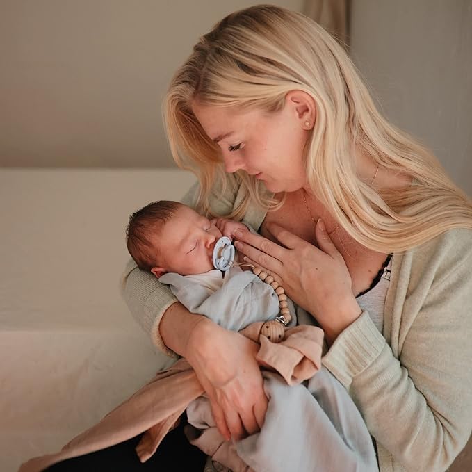 FRIGG Moon Natural Rubber Baby Pacifier | Made in Denmark | BPA-Free (Powder Blue/Slate, 6-18 Months) 2-Pack