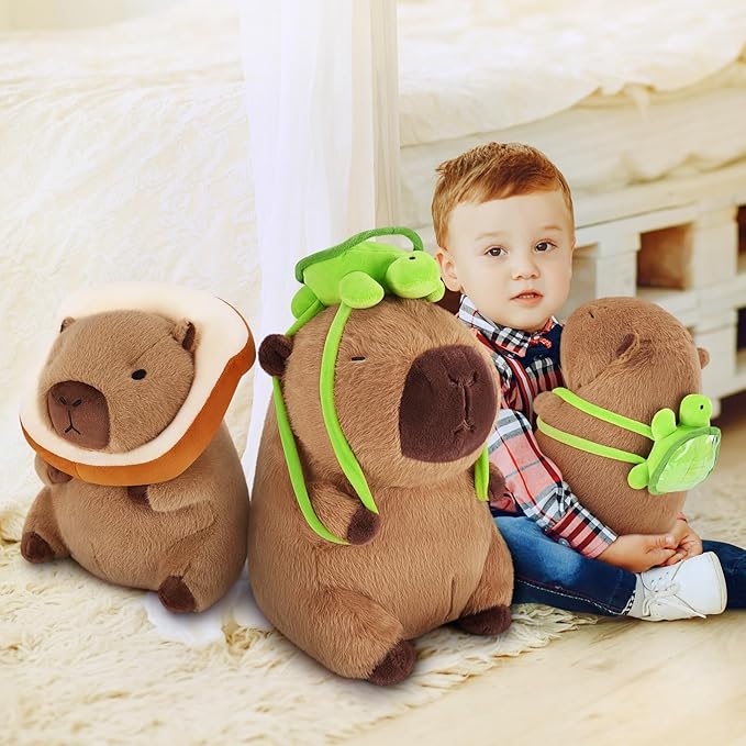 Achwishap Capybara Plush,Cute Plushies Capybara Stuffed Animal,Soft Capybaras Plush Toys,Kawaii Plushie Stuffed Toys with Turtle Backpack Plushies Gifts for Kids Adults Birthday(Capybara Turtle,14”)