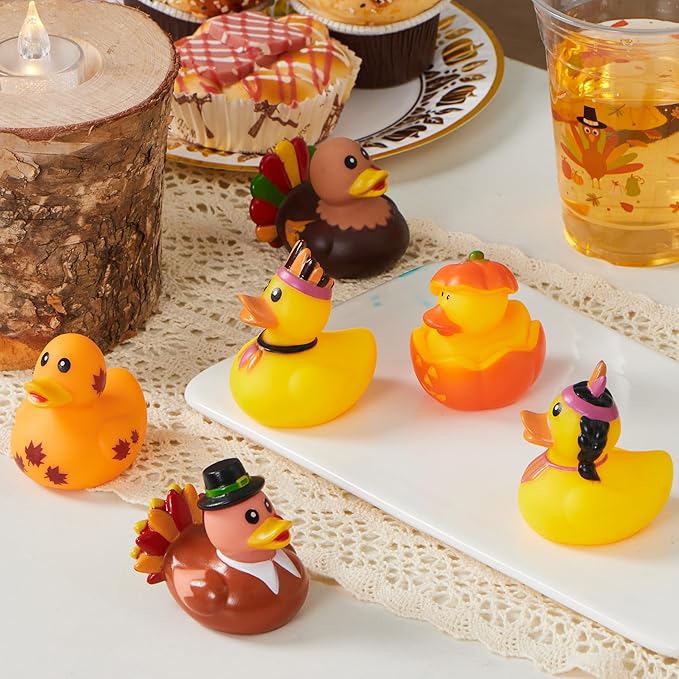 JOYIN 18PCS Thanksgiving Rubber Ducks for Boys Girls Kids & Toddlers, Thanksgiving Party Favor Gifts, Rubber Ducky Bath Toys, Kids Fun Bath Duck Toys
