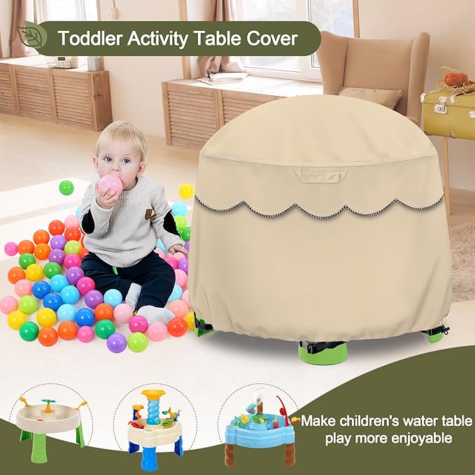 Kids Water Table Cover Fit Little Tikes Fish 'n Splash Water Table, Waterproof Dust Proof Outdoor Toys -Cover only,34"Dx20"H (Khaki)