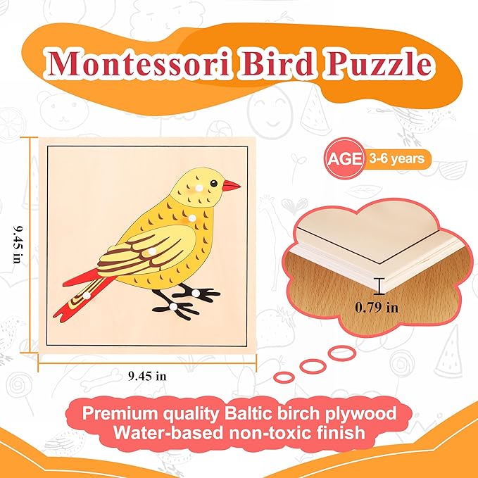 Montessori Outlet Bird Puzzle for 3-6 Years Montessori Education at School and Home