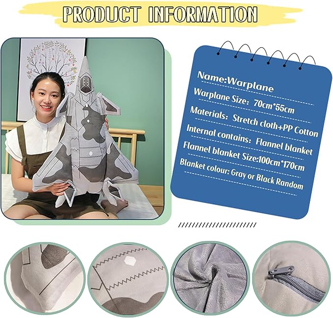 29 Inch Airplane Plush Toy with Blanket – Warplane Stuffed Animal, Space Shuttle Plush for Kids, Sofa or Travel Decor