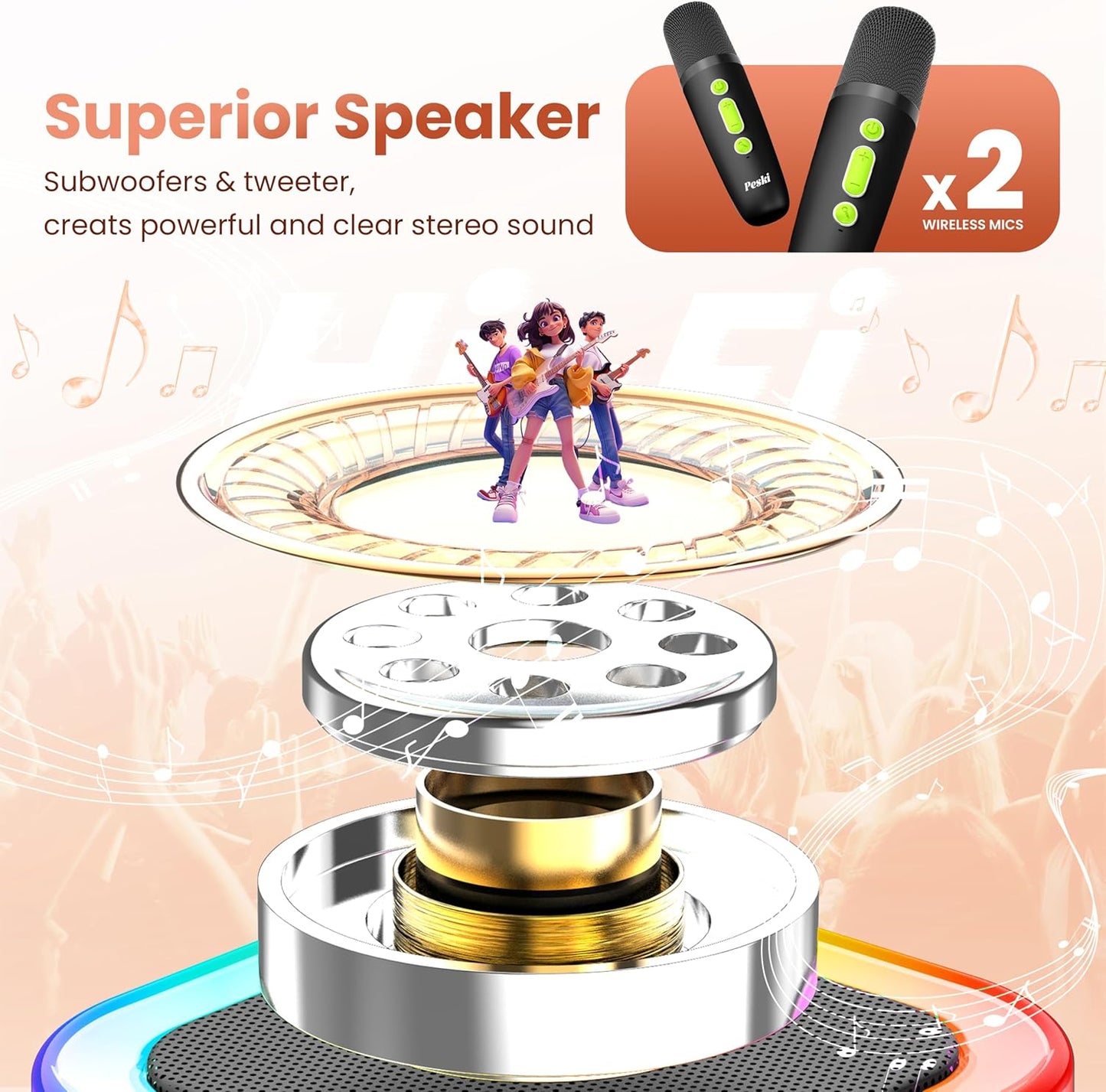 Karaoke Machine for Kids Adults, Portable Bluetooth Mini Karaoke Microphone Singing Speaker Karaoke Player with 2 Wireless Mic, for All Smartphones,Birthday, Family,Home Party (Black Green)