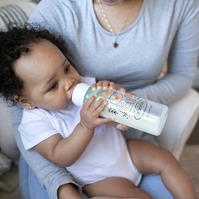 Dr. Brown's Natural Flow Anti-Colic Options+ Narrow Baby Bottle, Pig & Frog, 8 oz/250 mL, with Level 1 Slow Flow Nipple, BPA Free, 0m+, (Pack of 12)