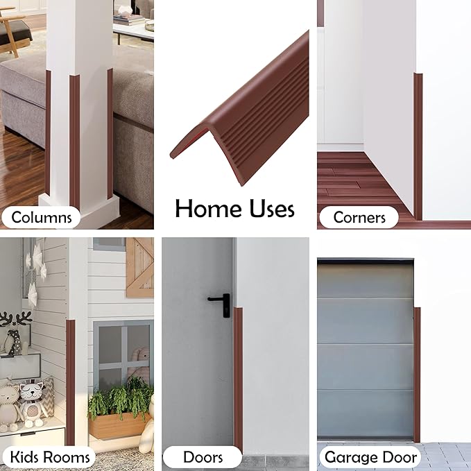 Rubber Bond Wall Corner Guard Edge Protector, Baby Proofing Corner Guards | Self-Adhesive Furniture Edge Strips for Home & Office (Dark Brown, 5 Pack)