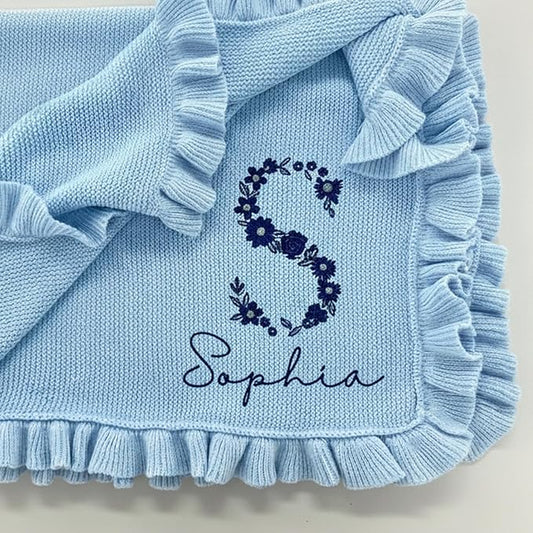 Luxury Custom Embroidered Knit Baby Blanket, Personalized Soft Breathable Cotton Knit Kids Blanket, Newborn Baby Gift, New Mom Gifts, Newborn Babys Girl & Boy Gift 2