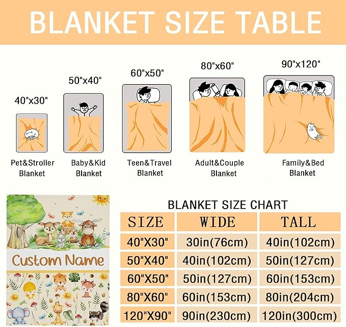 Personalized Baby Blanket for Girls Boys Animals Custom Baby Blanket with Name Swaddle Blanket for Toddlers Infants Kids Shower Newborns Nursery Stroller Crib Decor Throw Birthday Gift