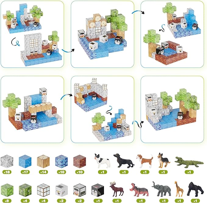 Contixo Magnetic Blocks - 145 PCS Magnet Cubes Building Tiles for Kids Ages 3-12, STEM Learning Toys with Vibrant Colors, Educational Toddler Toys for Creative Play, Birthday Gifts for Boys and Girls