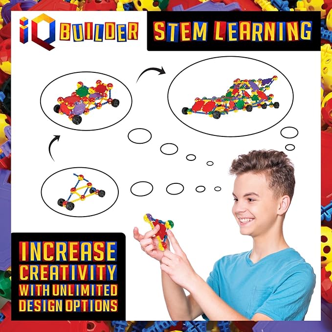 IQ BUILDER | STEM Learning Toys | Creative Construction Engineering | Fun Educational Building Set for Boys & Girls Ages 3-10 | Top Blocks Game Kit