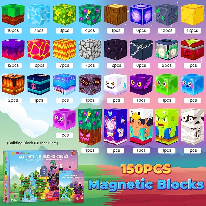 Magnetic Blocks Games Building Toys for 3-16 Year Old Boys Girls, Toddler Kids Magnetic Cubes Tiles Sensory Montessori Education Learning Travel Toys Ages 3+ Halloween Birthday Party Favors Gifts