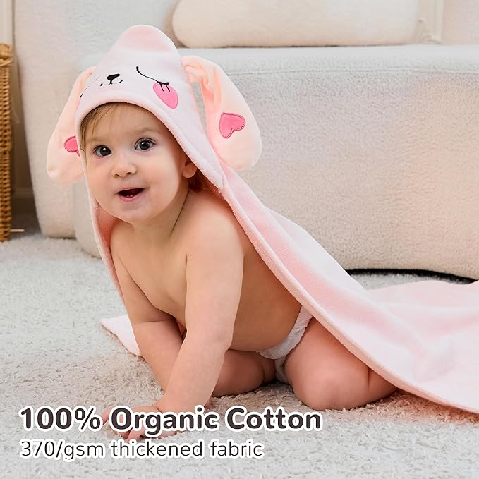 Viviland 2 Pack Hooded Baby Towels, Soft 100% Cotton Baby Bath Towels with Hood, Extra Thick and Absorbent, Essential for Newborns, Kids, Infants - Girls and Boys (Fox & Rabbit)