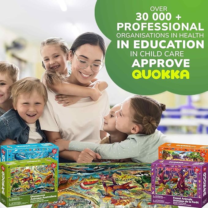 QUOKKA 100 Piece Puzzles for Kids Ages 4-6-4 Jigsaw Puzzles for Kids Ages - Search and Find Game with Animals, Dinosaurs for Childrens 5-8-Learning Educational Toys for Boys and Girls Improved Version