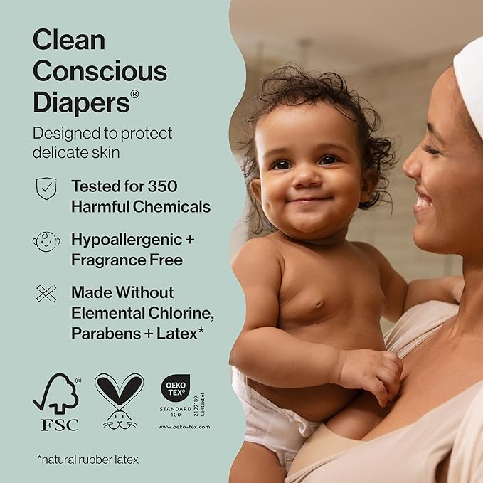 The Honest Company Clean Conscious Diapers for Delicate Skin, Up to 100% Leakproof Hypoallergenic Fragrance-Free Baby Diapers, Gender Neutral Prints, Club Box, Size Newborn, 72 Count (Prints May Vary)