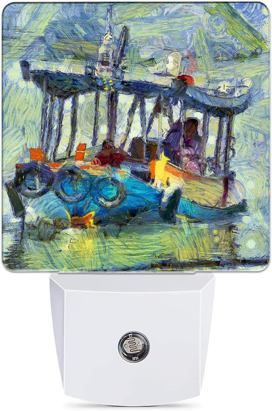 Retro Country Riverside Night Light Plug in Wall Lamp Smart Dusk to Dawn Sensor for Home Decorative, Kids Room Bedroom Bathroom Kitchen Hallway Gifts