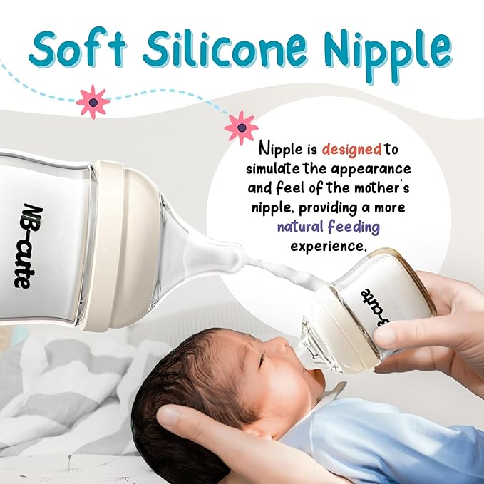 Glass Baby Bottles Anti Colic Set 2 Pack 3oz and 6oz BPA Free Heat Resistant Borosilicate Glass with 3 Silicone Nipples Wide Neck Gift Box Baby Shower Easy to Sterilize for Newborn Infant 0-9 Months