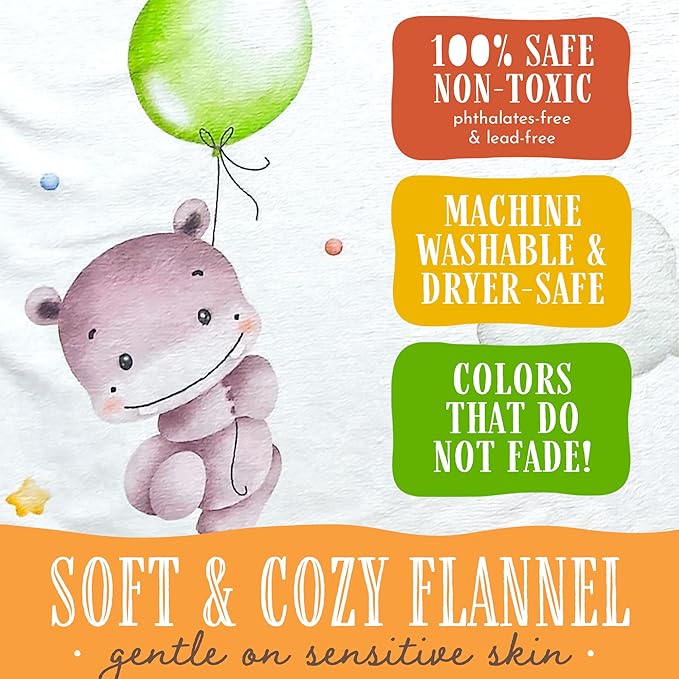 Baby Milestone Blanket, 40x50in Soft Flannel, Custom Cloud & Star Design with Baby Animals, Includes Yellow Star & Blue Cloud Milestone Markers, Perfect, White & Pastel Colors