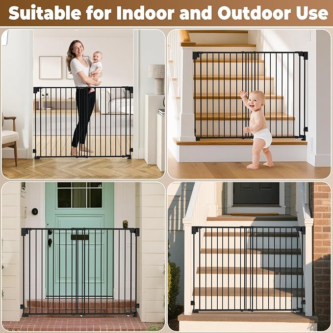 35-55" No Bottom Bar Baby Gates for Stairs, 39" Extra Tall Child Safety Gate with Auto Close Large Walk Thru Door, Hardware Mount Dog Gate Pet Gate for The House Doorways, Indoor Outdoor use