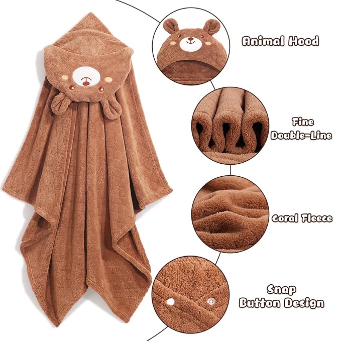 Toddler Bath Towel Baby Bath Towels Hooded Kids Towel for Boy Girl 0-5 Year, 2-Pack Thick Absorbent Toddler Towels Baby Towels with Hood, Large 50''x32''