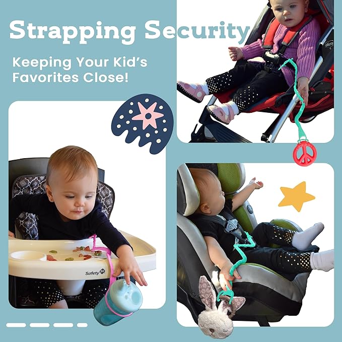 Brilli Baby Cup Catcher Patented Safety Tether Strap, Attach Sippy Cups, Bottles, Pacifiers & More to Stroller, High Chair, Car Seat, Made in USA, Food Grade, Dishwasher Safe (Aqua & Navy)