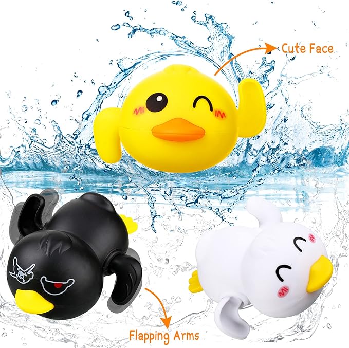 Bath Toys Sets Include 12 Pcs Wind up Floating Toys with 2 Pcs Duck Shape Fishing Net, Swimming Pool Games Bathtub Shower Toy, Turtle Whale Duck Crab for Boys Girls Funny Gifts