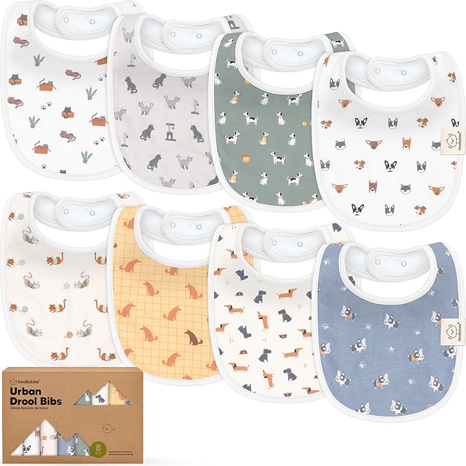 8-Pack Organic Baby Bibs for Boys, Girls - Soft Cotton Drooling and Teething Bibs for Baby Girl & Boy, Extra Absorbent, Easy To Clean & Put On for Toddler, Newborn, Infant 0-24 Months (Pets & Paws)