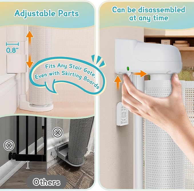 71'' Retractable Baby Gates Extra Wide for Stairs, 42" Tall White Mesh Dog Child Pet Safety Indoor Outdoor Retractable Gate for Doorways, House, Hallway, Deck with Reinforcement Strips