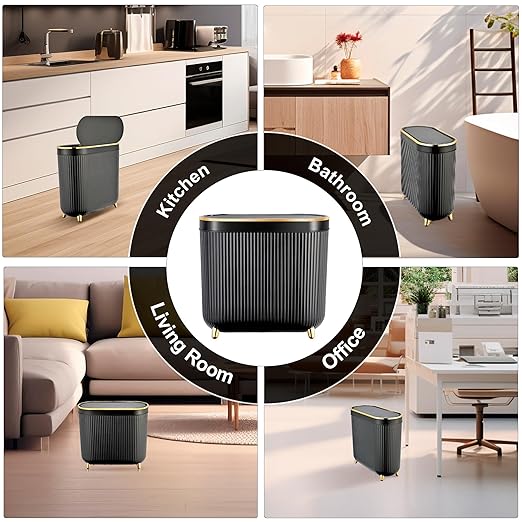 Bathroom Trash Can with Lid 3.1 Gallon Narrow Trash Can Small Plastic Trash Bin 12 Liter Rectangular Plastic Garbage Can with Press Type Lid for Bedroom Bathroom