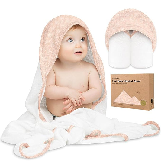 KeaBabies Hooded Baby Towel for Newborn - Viscose Derived from Bamboo Large Baby Bath Towels with Hood for Boys, Girls, Toddler, Extra Absorbent & Soft Newborn Bath Essentials (Crystal, Regular)