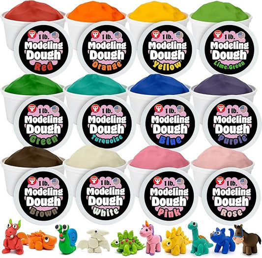 Hygloss Play Modeling Dough for Kids – Safe & Non-Toxic Sensory Dough for Arts and Crafts – 1 lb Tub – Play Clay for Toddler Activities, Preschool Classroom Must-Haves – 12 Assorted Colors, Unscented