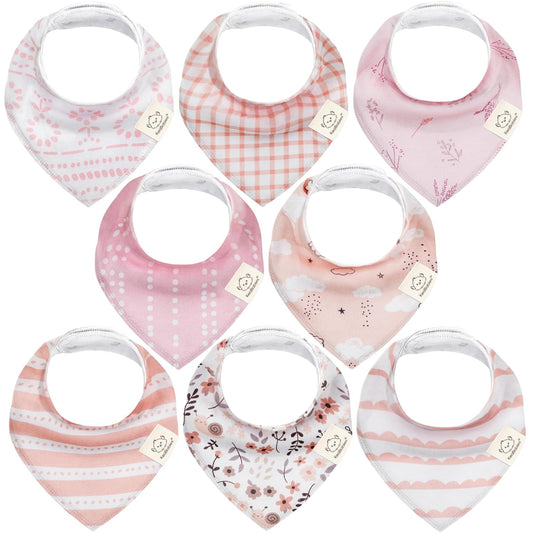 8-Pack Organic Baby Bandana Bibs for Girls - Super Absorbent Triangle Baby Bibs for Drooling and Teething Infant, 100% Cotton Extra Soft for Newborn, Infant 0-36 Months (Sweet Charm)