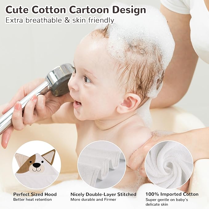 Viviland Hooded Baby Towels, Soft 100% Cotton Baby Bath Towels with Hood, Extra Thick and Absorbent, Essential for Newborns, Kids, Infants - Girls and Boys (Dog)