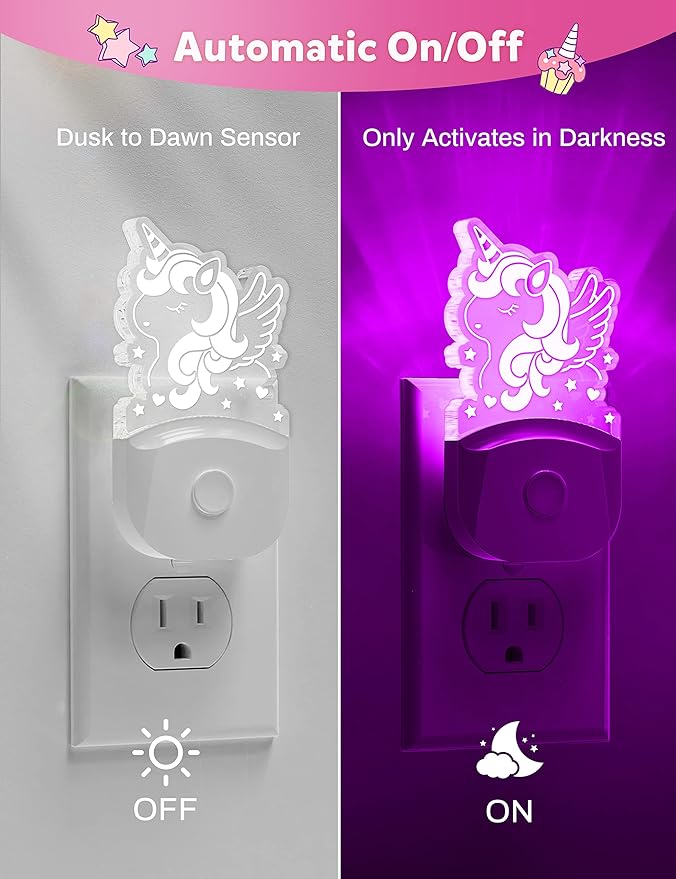 Cute Night Light for Kids [2 Pack], Plug in Night Light, 8 Color Changing Baby Night Light with Dusk to Dawn Sensor, Nightlights for Children, LED Night Lights for Kids Girls Bedroom, Gifts for Girls