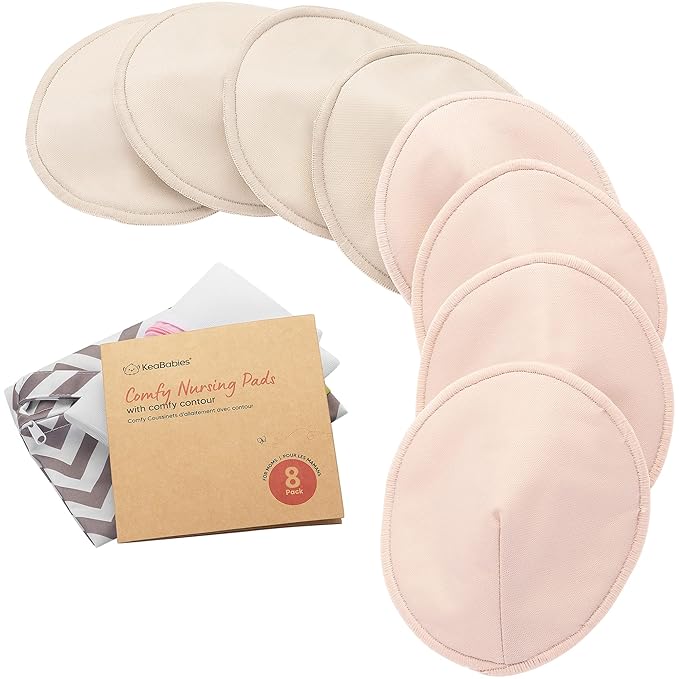 Organic Nursing Pads - 8 Washable Viscose Derived from Bamboo Breastfeeding Pads, Wash Bag, Reusable Breast Pads for Breastfeeding, Nipple Pads for Breastfeeding Essentials(Neutrals, L 4.8")