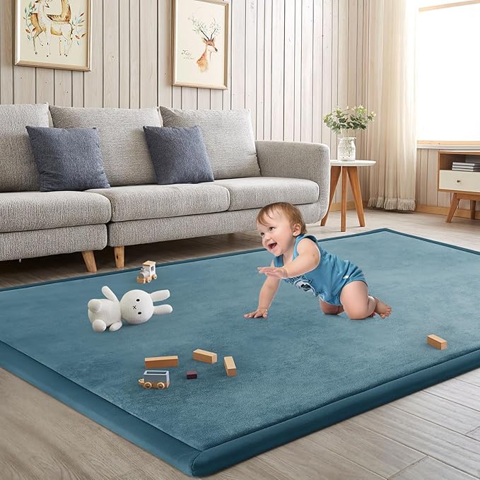 Baby Play Mat for Floor Tummy Time Mat Nursery Muscle Area Rug Playroom Rug Tatami 47"*47" Memory Foam 1.3" Thick Crawling For Babies,Toddlers, Infants, Kids,Floor(Green)