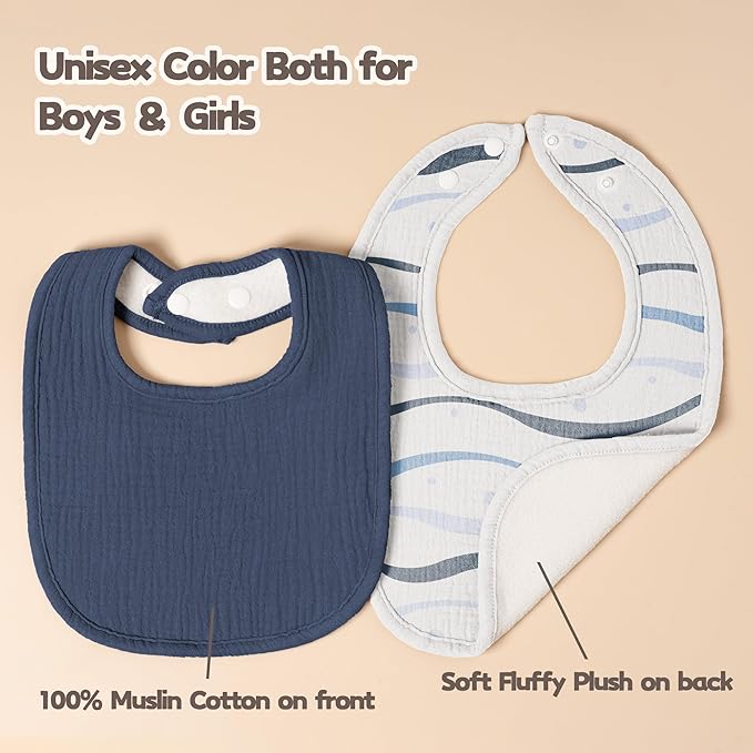 Susurration Muslin Baby Drool Bibs 6Pack Soft Square Adjustable Baby Bandana Bibs for Unisex Girls & Boys