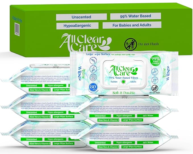 Baby Wipes, Unscented Wet Wipes for Sensitive Skin, Large Soft Durable & 99% Water, Gentle & Hypoallergenic for Babies & Adults, Vitamin E and Aloe, Flip Top Lid, 3 Pack (240 Wipes)