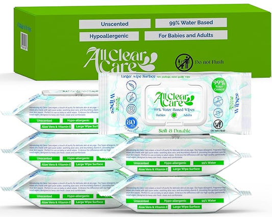 Baby Wipes, Unscented Wet Wipes for Sensitive Skin, Large Soft Durable & 99% Water, Gentle & Hypoallergenic for Babies & Adults, Vitamin E and Aloe, Flip Top Lid, 3 Pack (240 Wipes)