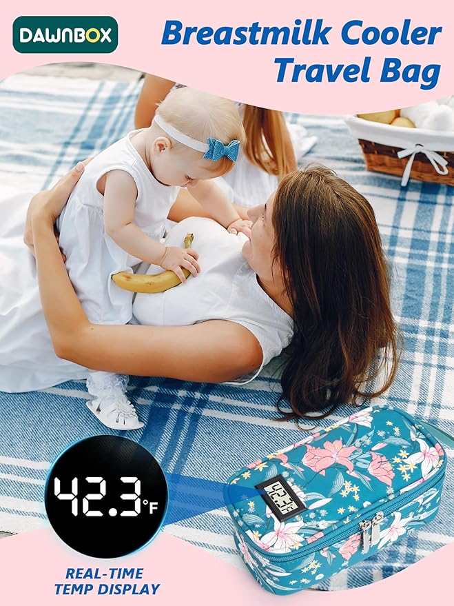 DawnBox Breast Milk Cooler Travel Bag with Real-Time Temp Display - Holds 20oz Breastmilk Storage Bag & Cooling, Portable Breast Milk Cooler Bags with 2 Ice Packs for Breastmilk Storage