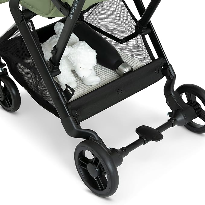 Delta Children Icon Ultra Compact Lightweight Everyday & Travel Stroller - One-Hand Fold - Only 15.6 lbs- Fits in Overhead Compartments - Greenguard Gold Certified - Multi-Position Recline, Sage Green