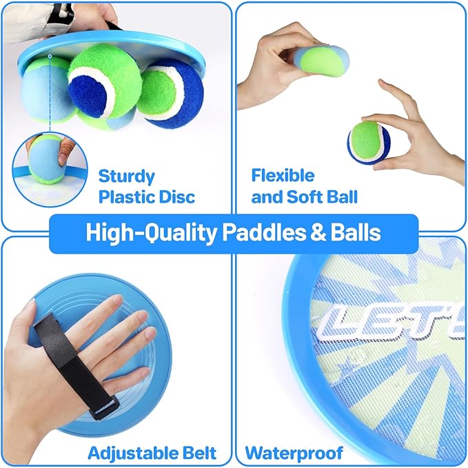Kids Toys Toss and Catch Ball Set Game with 4 Paddles 4 Balls,Beach Toy Pool Toy Outdoor Yard Game for Kids Ages 3-12,Toys for Toddlers Age 3-5, Gifts for 3 4 5 6 7 8 9 10+ Year Old Boys Girls