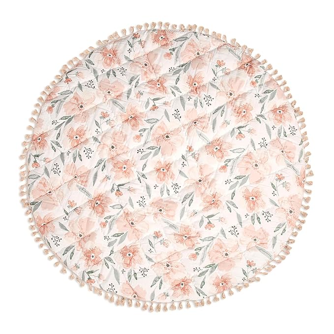 Crane Baby Padded Floor Mat, Pink Floral Nursery Decor, Activity Mat, 40" x 40", Baby Tummy Time, Baby Girl Nursery Essentials (Pack of 6)