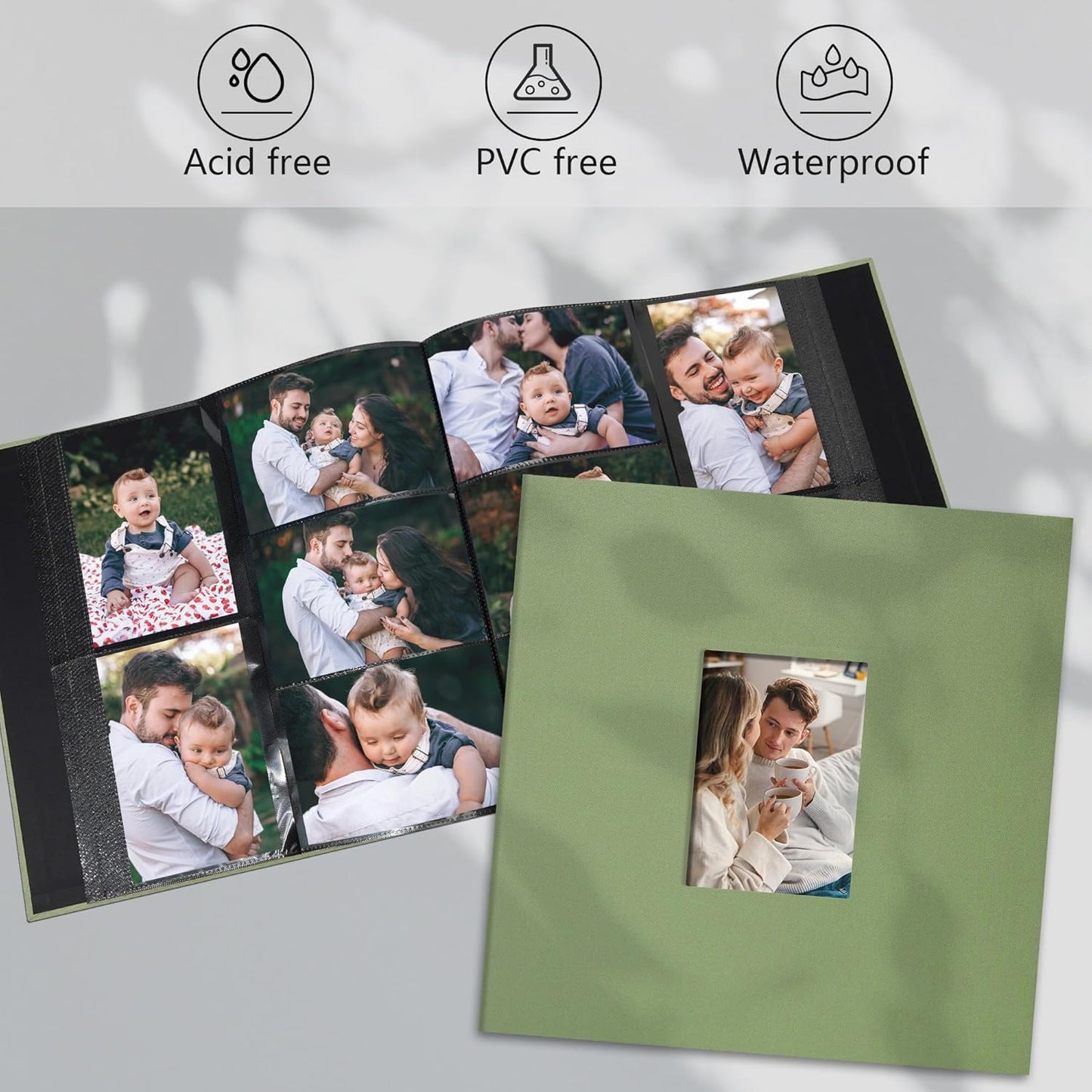 Photo Album 4x6 Pictrues 600 Pockets Linen Cover with Front Window Large Picture Book for Family Travel Wedding and Memory Keepsake Organizer Gray Green