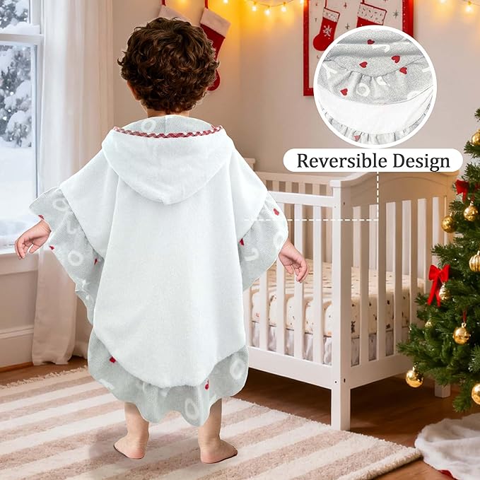 VOOVA & MOVAS Toddler Hooded Towel Poncho with Ruffle Trim | Soft 100% Cotton | Absorbent Thick Towel for Bath, Swim, Beach & Winter | Cozy, Gray Joy