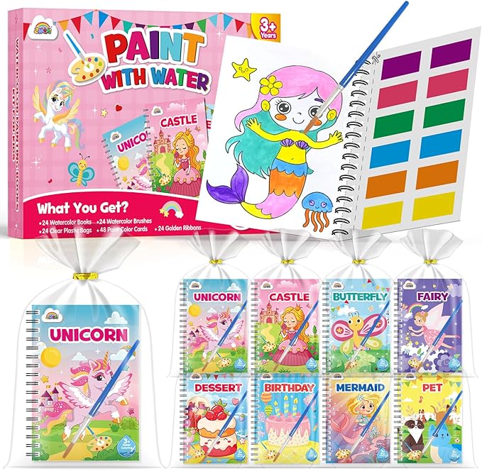ZMLM 24 Water Coloring Books for Kids Party Favors - Bulk Mini Coloring Books for Kids Ages 4-8,Small Birthday Goodie Bag Stuffers School Teacher Return Gift Art Crafts Classroom Prizes (Girl)