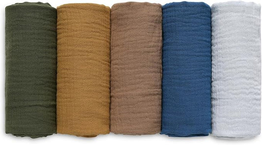 Muslin Receiving Blankets, Neutral Blanket Swaddling for Newborn Boys and Girls, 5 Pack Breathable and Skin-Friendly Swaddle Wrap for Infant Baby (Elegant Colors)