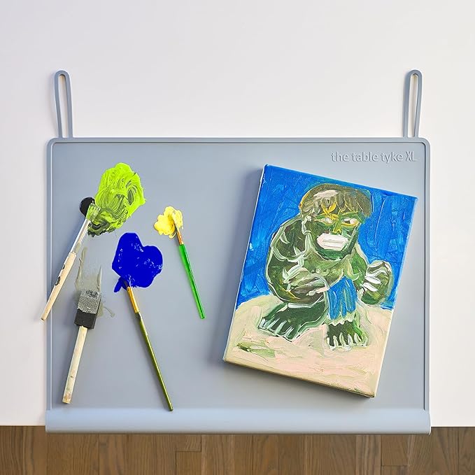 The Table Tyke Table Tyke Placemat XL Silicone Baby Placemat with Teething Edge Bumper - Waterproof Toddler Table Mat for Eating, BPA Free, Dishwasher Safe (Grey)