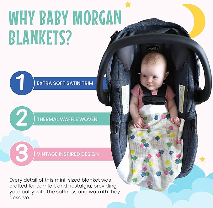 Thermal Waffle Knit Baby Blanket - Soft Breathable Mini Blanket for Newborns and Infants - Toddler Blankey for Strollers, Travel, Naptime and More - 18" x 20" (Balloon Multi, Satin Trim)